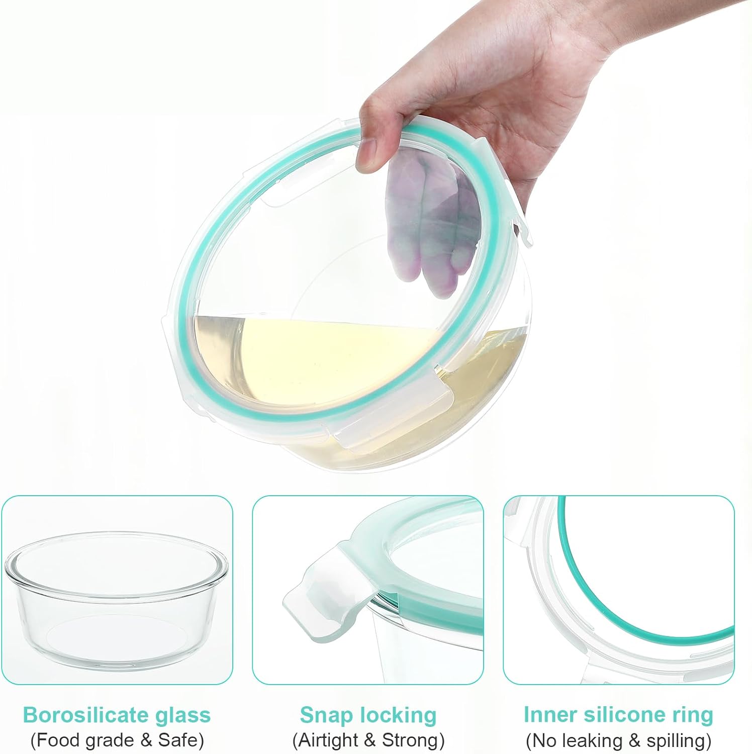 Stackable Glass Food Storage Containers 18-Piece with Black & Blue Airtight Lids 6 Assorted Sizes Leakproof BPA-Free Ideal for Kitchen Pantry and Lunch Box Use