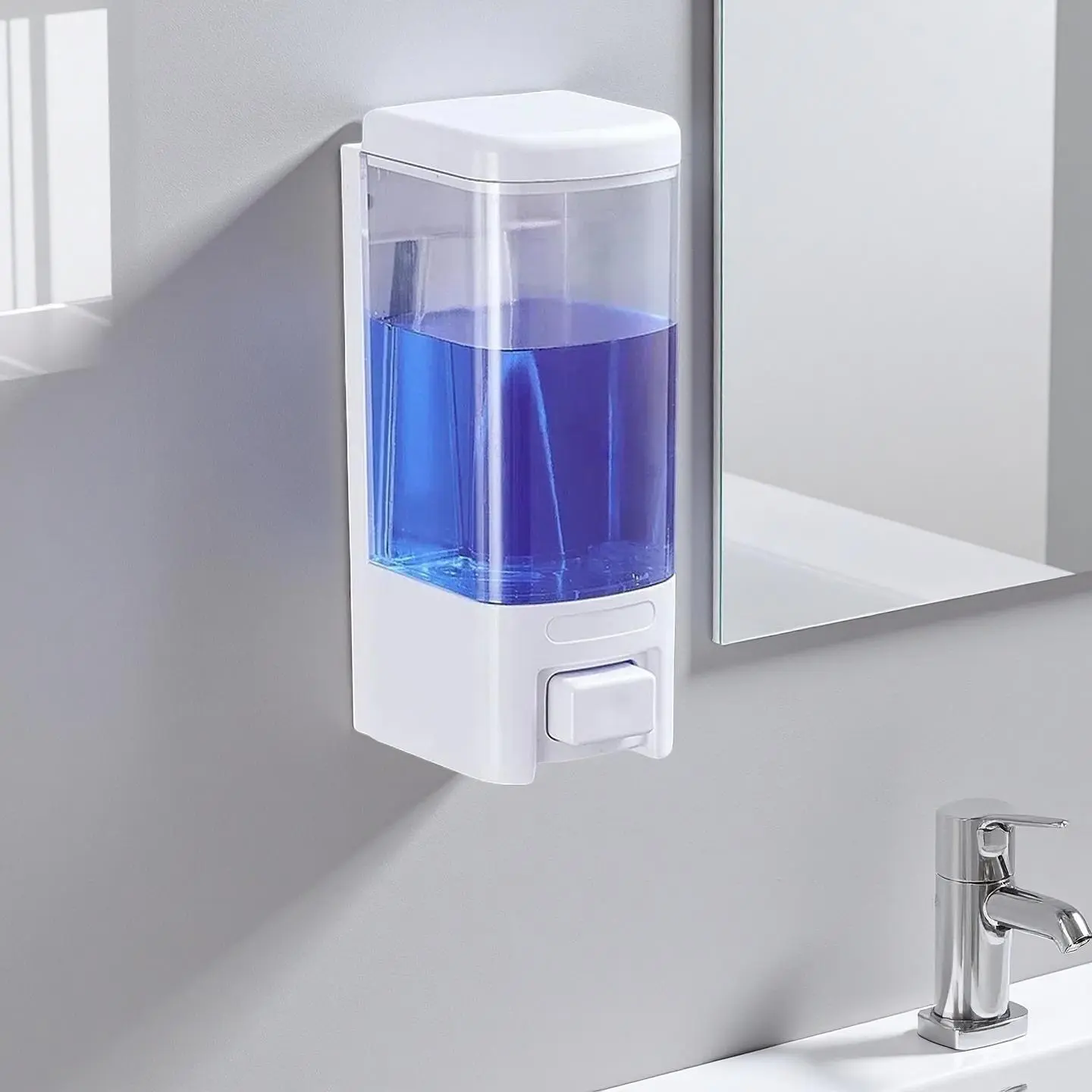 500ML ABS Plastic Wall Mounted Liquid Soap Dispenser for Hand Sanitizer and Shampoo, Manual Pressure Design, No Electricity Required for Easy Use, Bathroom Accessory, Refillable Bottle, Toiletries Dispenser, Soap Dispenser Pump
