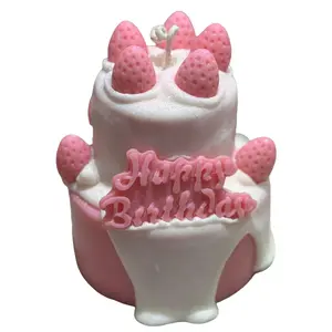 Sugar Candle Two Layer Strawberry Shortcake Candle - Birthday Cake Candle & Sweet Gift Idea Cotton Creamy Decoration Ornaments Made in USA Nostalgic Strawberry Shortcake Scent Premium Soy Wax Blend Hand Poured with Love in USA