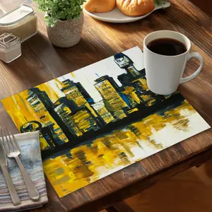 360 stand Rectangular Polyester Placemats and Coasters Set of 6, Lightweight Yellow City Design, 14x18 in, Coffee Table Home Decor Accent (Model C6PP1418Q98NO1), Tableware, Stylish