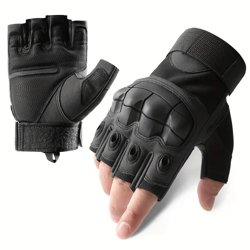 Men's Tactical Half-Finger Gloves, Sporty Mixed Color Knit with Hard Knuckle Protection, Anti-Slip Touchscreen Compatible for Outdoor Sports