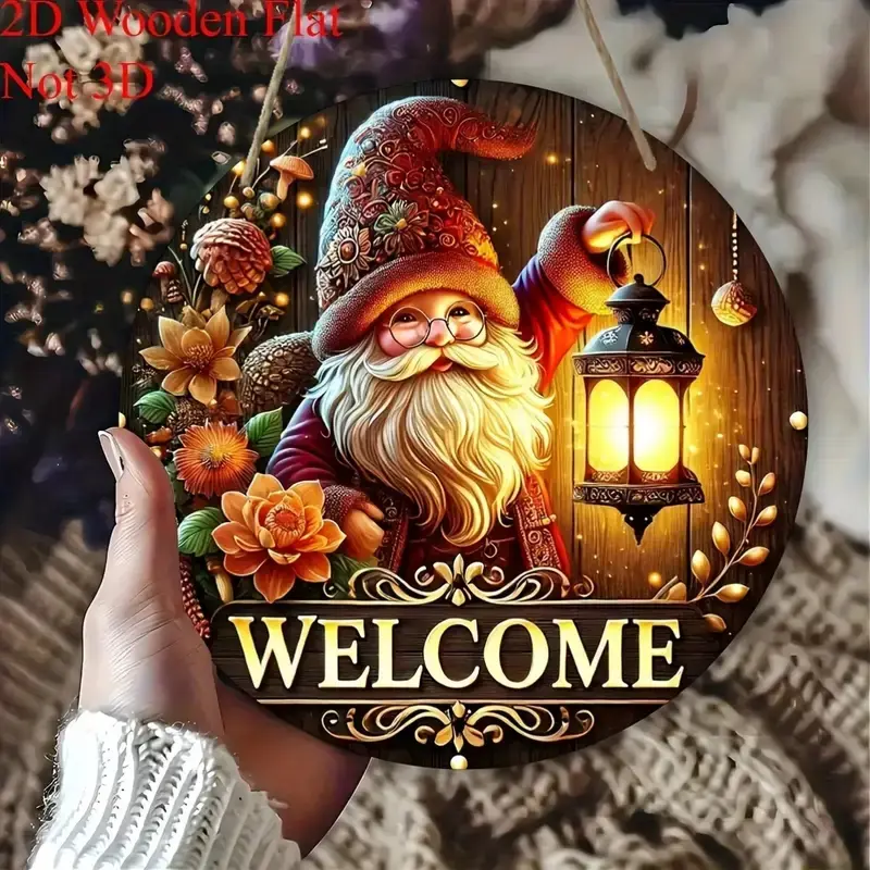 Wooden Rustic Style Lantern Christmas Dwarf Decoration, Multifunctional Holiday Door and Wall Hanging Decor, Perfect for Home and Outdoor Use