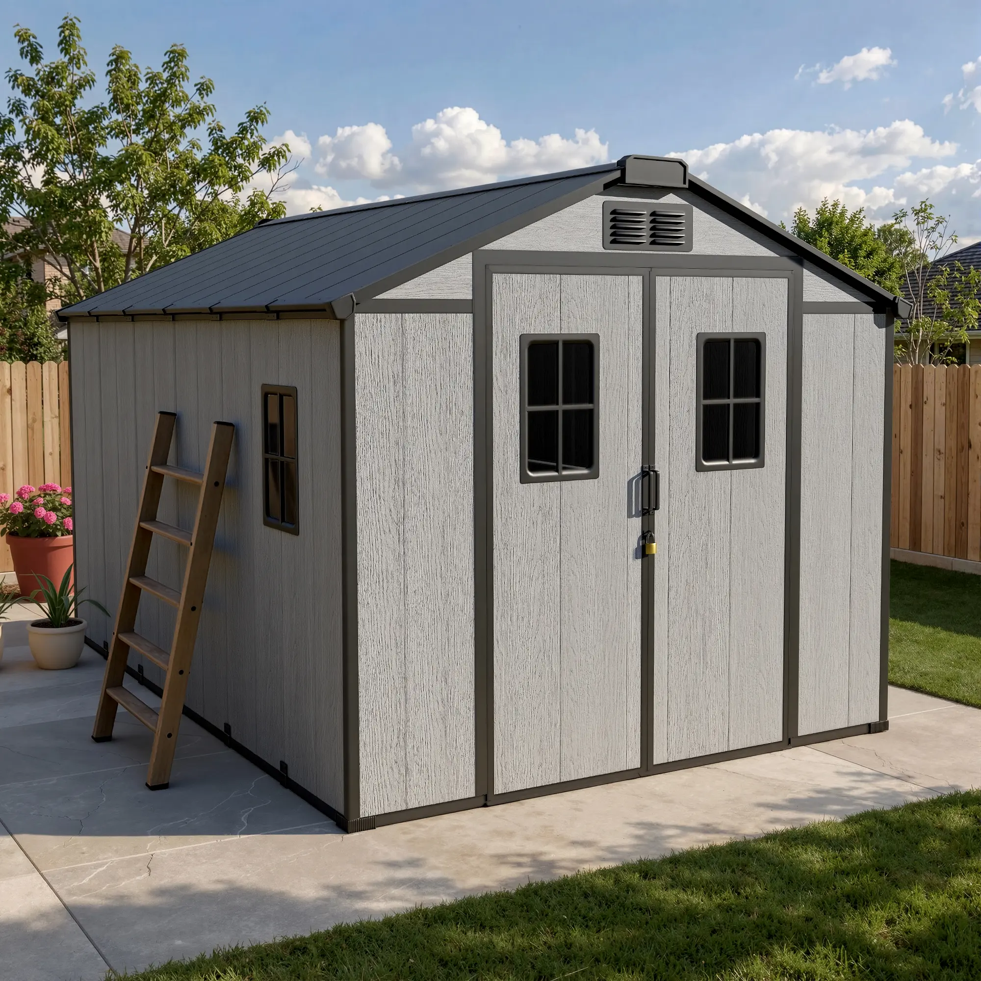 CAODOC Outdoor Storage Shed - A Weatherproof Metal Utility Shed equipped with a Door and Ramp Access, Perfect for Exterior Applications in Gardens, Backyards, and Patio Areas