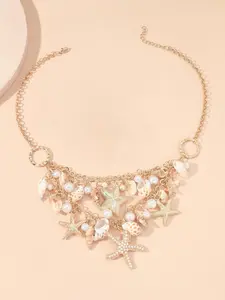 Boho Style Beach Necklace with Faux Pearl Shell Conch Starfish Design, Fashionable Ocean Theme Jewelry for Women & Girls