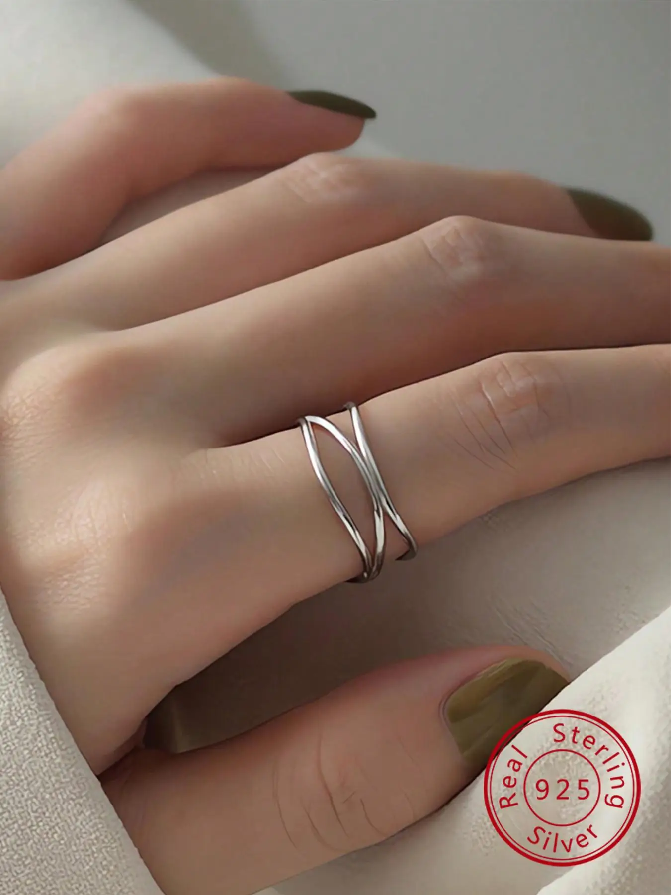 925 Sterling Silver Sterling Silver Layered Irregular Crossed Design Ring, Trendy Jewelry for Party, Daily Clothing Decor, Exquisite Jewelry for Gift