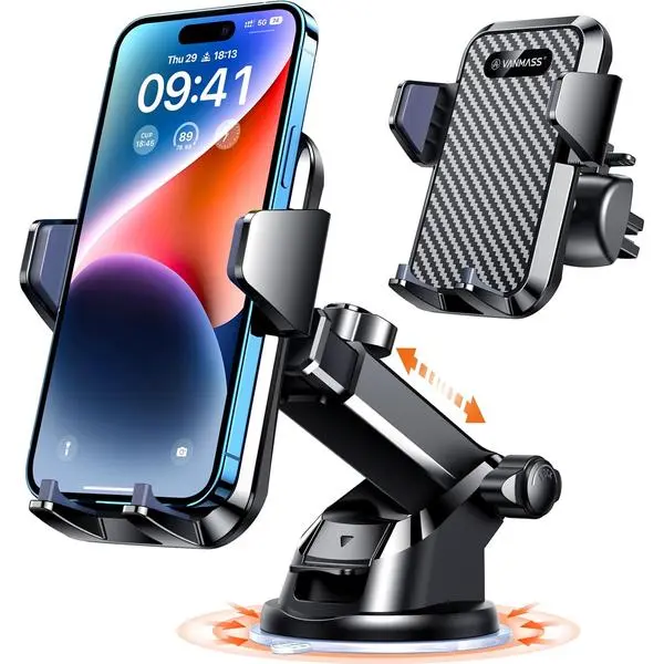 VANMASS【85+LBS Strongest Suction & Military-Grade Ultimate Car Phone Mount【Patent & Safety Certs】 Cell Phone Holder for Dash Windshield Vent for iPhone 17 Pro Max Automobile Accessory Kits,Ink Black