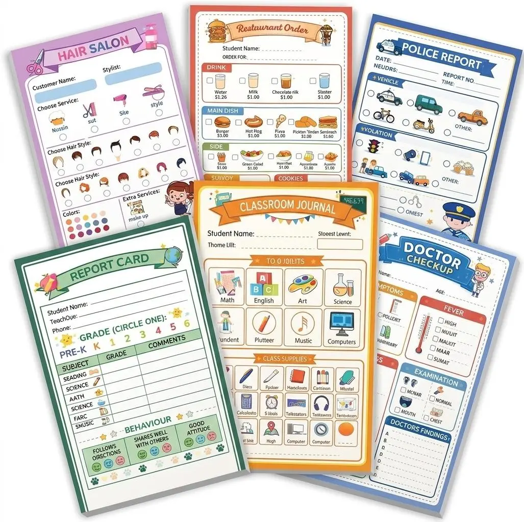 Pretend Play Notepads – Writing Stationary, Role Play Game Accessories, Student Stationery, Stationery Office Supplies, Back to School Essentials, School Shopping for Preschool $ Homeschool Learning Materials