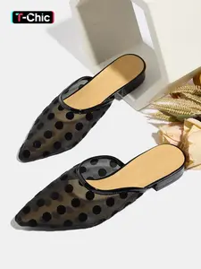 Women's Comfortable Short Heel Sandals, Summer Mesh Shoes, New Fashion Elegant Pointed Toe Slippers, Breathable Polka Dot Women's Shoes, Breathable Mesh Mules, Footwear, Polka Dot Pattern