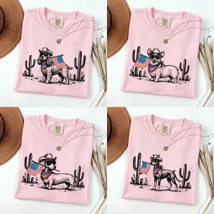 Comfort Colors Patriotic Dog Shirt, 50+ Dog Breeds, Western Cowboy Dog Tee, 4th of July Gift for Dog Lovers, USA Flag Shirt Womenswear Top