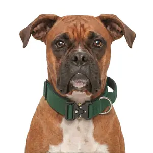 Forest Green Heavy Duty Dog Collar for Boxer, Vibrant Dark Green Pet Gear with Quick Release Metal Buckle, Strong Control Handle Tactical Collar for Large Breeds, No-Pull Premium Walking Equipment