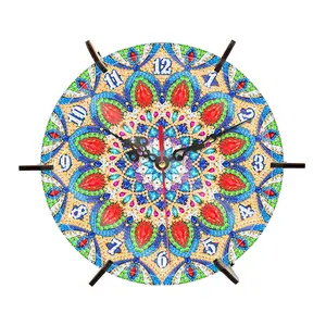 2D/Flat DIY Diamond Painting Clock Ornaments Acrylic Special Shape Diamond Painting Clock Art Craft Irregular Shaped Drilling Mosaic Painting Clock Art Crafts for Living Room Decoration