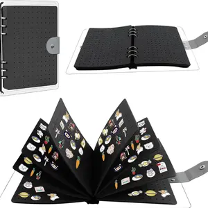 Pin Display Book, 1 Set 8 Page Pin Collection Book with 350 Holes, Portable Pin Display Book with Clear PVC Lid, Portable Travel Pin Organizer