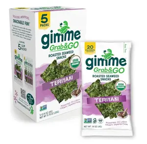Gimme Seaweed Grab & Go Organic Premium Roasted Seaweed Snacks, Teriyaki, 5 Count Trayless, Keto, Vegan, Gluten-Free, Source of Omega3s and Iodine, Healthy On-The-Go Snack for Kids and Adults
