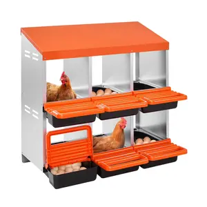 Two-Tier Chicken Nesting Box System with Six Compartments, Metal Egg-Laying Boxes with Protective Collection Lids, Roll-Out Nesting Tray, Easy Assembly, Durable Poultry Housing for Hens, Ducks, Chickens, Turkeys, and Other Poultry