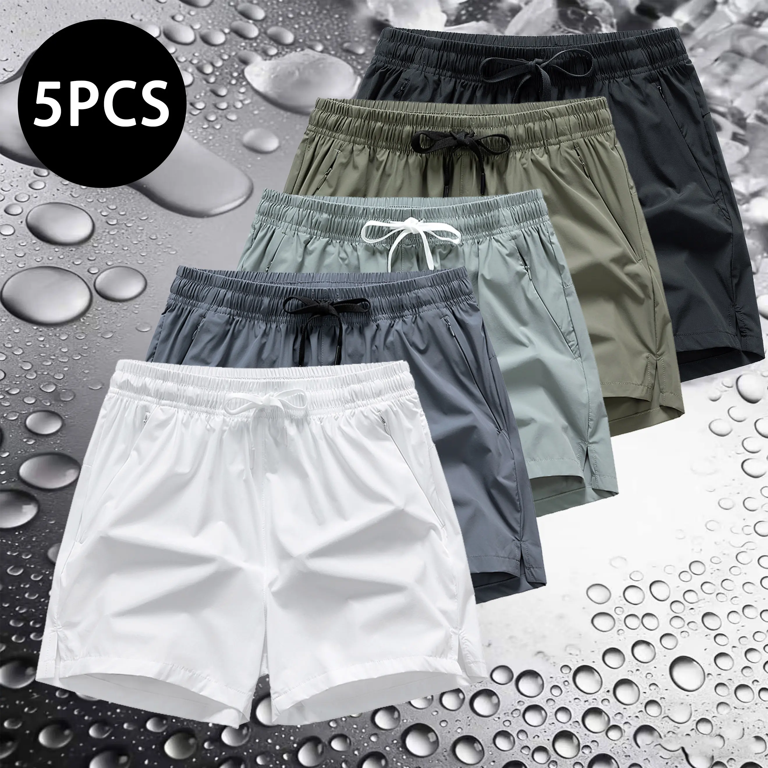 5 Pack Men's Zipper Pocket Athletic Shorts | Breathable Quick Dry Drawstring Waist Shorts | 92% Nylon 8% Spandex for Gym & Daily Wear