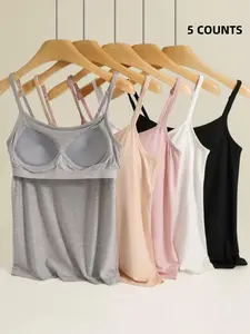 Women's Solid Sleeveless Adjustable Spaghetti Strap Padded Cami Top, Casual Comfy Breathable Camisole, Ladies Top for All Seasons