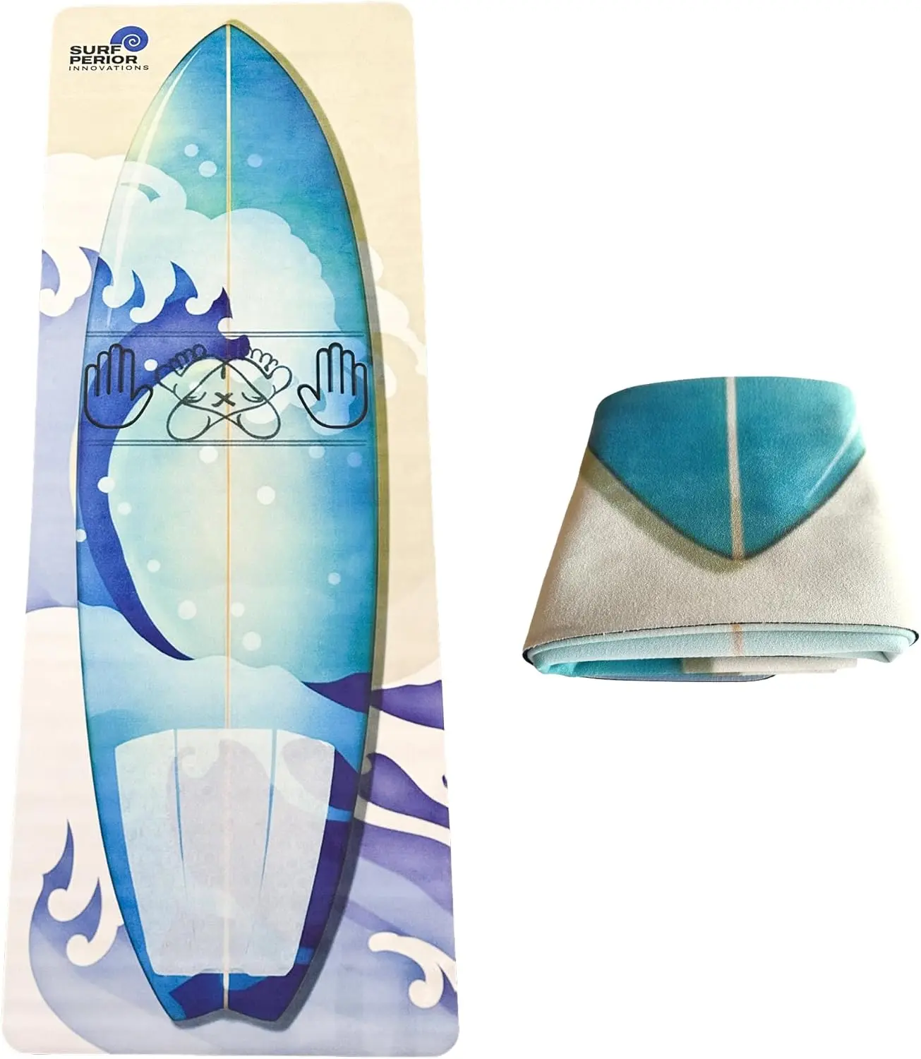 Surf Pop Up Fitness Mat - Ultra-Lightweight Travel Mat with Surfboard Design, Surfer Training Tool with Hand & Ft Positioning Guides, Packaging-Included QR Code Video Link for Pop Up Tips
