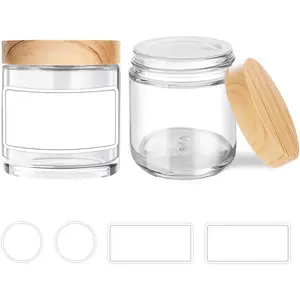 Small Glass Jars with Lids, 4 oz Glass Jars with Plastic Woodgrain Lids & Inner Liners,  Travel  Containers for , Makeup, Lotion, - 2 pack
