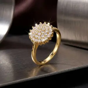 Luxury Elegant Big Flower Zircon Ring for Women Sparkling Cubic Zirconia Sunflower Finger Rings Wedding Promise Bridal Jewelry