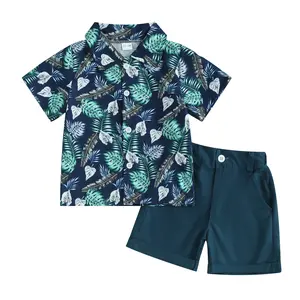 Toddler Baby Boy Summer Outfits Beach Style Print Button Down Short Sleeve Hawaiian Shirt and Casual Shorts Sets Beach Outfits Summer Clothes 2Pcs