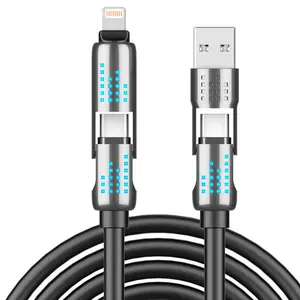 240W 4-in-1 USB-C Cable PD 5A Fast Charging Data Sync USB-A Type-C Lightning Aluminum Compatible with iPhone 16/15 iPad Samsung Laptops Alloy Device - Silicone