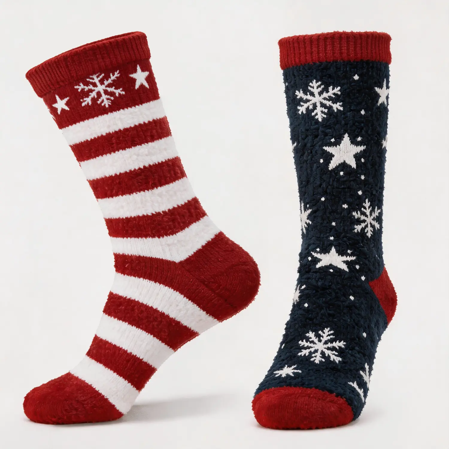 Phyznix Cozy Mismatched Fuzzy Christmas Socks – 1/2/4 Pair Packs Soft Fluffy Plush Winter Slipper Socks for Holiday Gift Menswear Striped