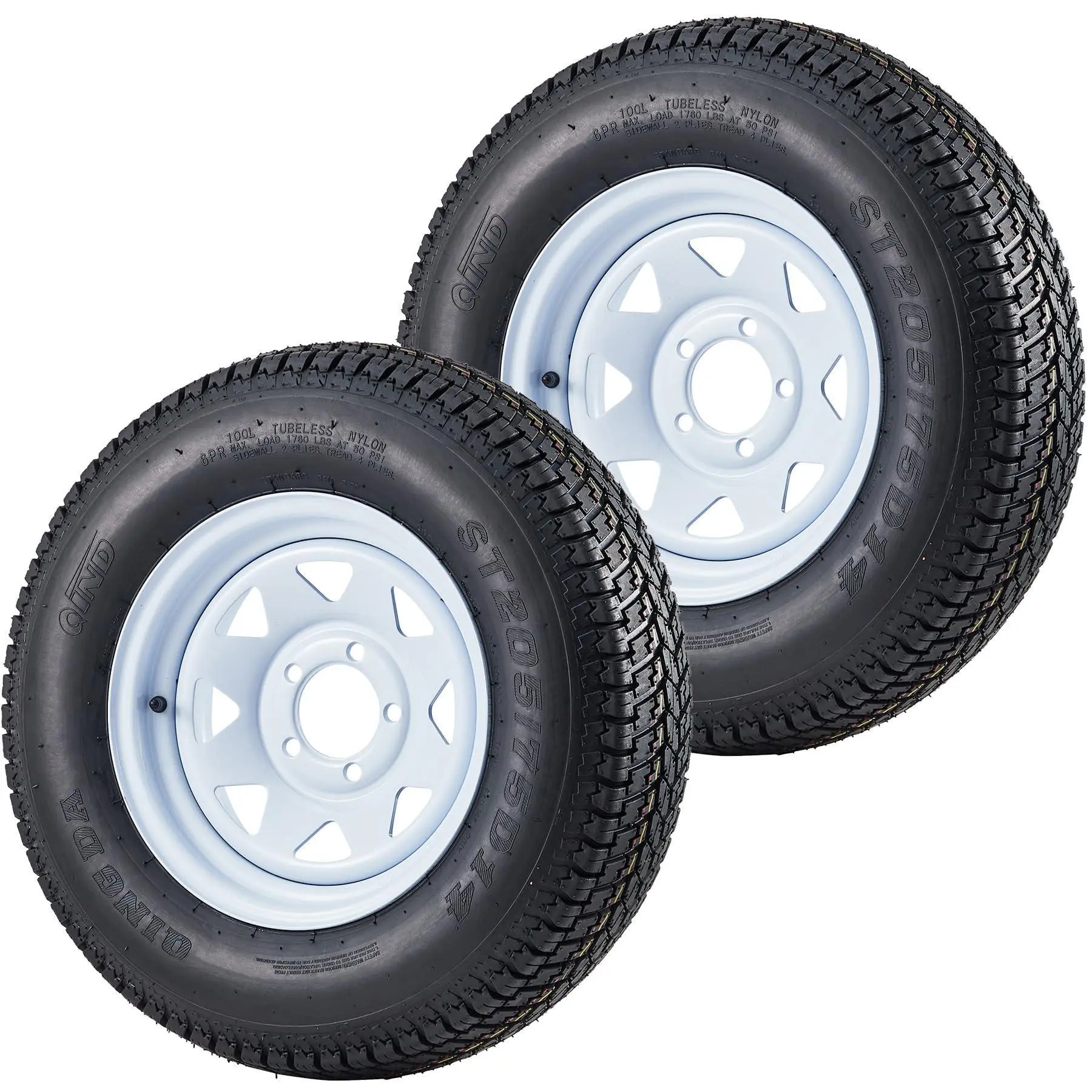 Gaomon 14-in Rim Heavy-Duty ST205/75D14 Trailer Wheel Tires, 5 Lug on 4.5-in, Load Range C, 6PR, for Camping, Travel Use