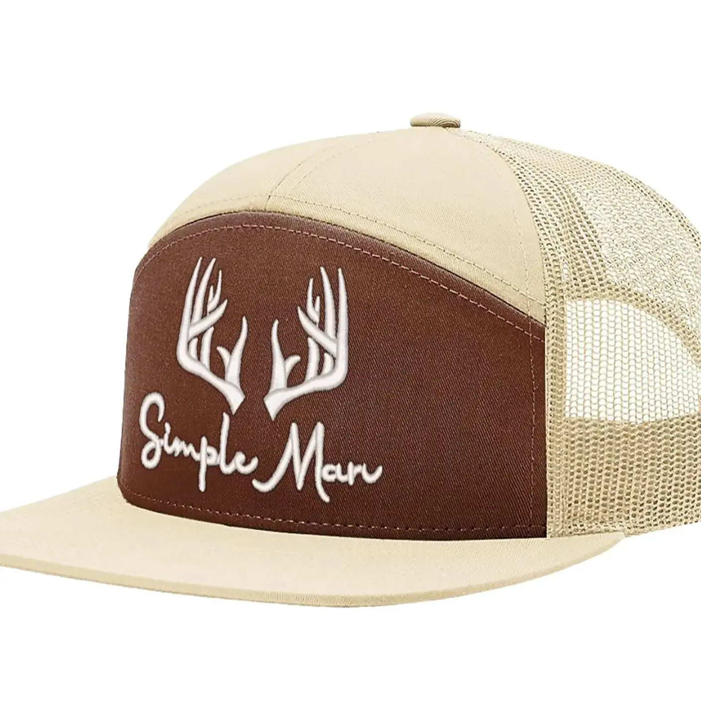 Simple Man Deer Antler Trucker Hat, Leather Patch Snapback Cap, Brown Mesh Outdoor Hat, Country Dad Gift, Buck Antler Cap, Ranch Hat, Everyday Hat
