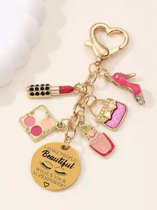 Elegant Cartoon Handbag Keychain, Eye Shadow Palette Lipstick High Heels Perfume Oil Alloy Charm, Trendy Bag Accessory Gift for Beautiful Girls