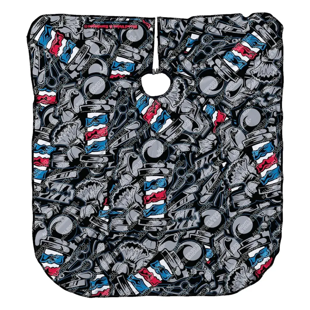 24/7 Original Collector Style PRO Barber Cape – Black Barber Tools Print Professional Haircut Cape, Lightweight Breathable Hair-Repellent Salon Cutting Cover with Adjustable Neck Closure for Barbers and Stylists