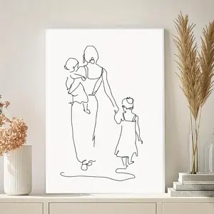 Modern Mother & Daughter Canvas Art Print - Frameless Wall Decor for Living Room, Bedroom, Office - Contemporary Cartoon Style Poster