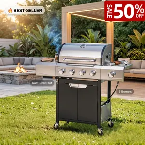 4 Burner Propane Gas Grill Stainless Steel Barbecue Grill with Side Burner and Protective Cover Heavy Duty Outdoor BBQ Grill for Camping Patio Backyard Garden Outdoor Cooking Essentials BBQ Gear On-SiteBarbecue Grill, Portable Barbecue Grill