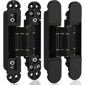 6inch Hidden Door Hinges(2Pcs)- 3 Way Invisible Door Hinges,180 Degree Swing Concealed Hinges (Load-Bearing Up to 88Lbs) (Black)
