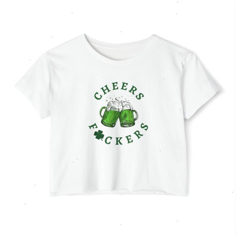 Funny St. Patrick's Day Crop Top for Women, 90's Y2K Irish T-Shirt, Cheers with Green Beer - Edgar Diaz LLC