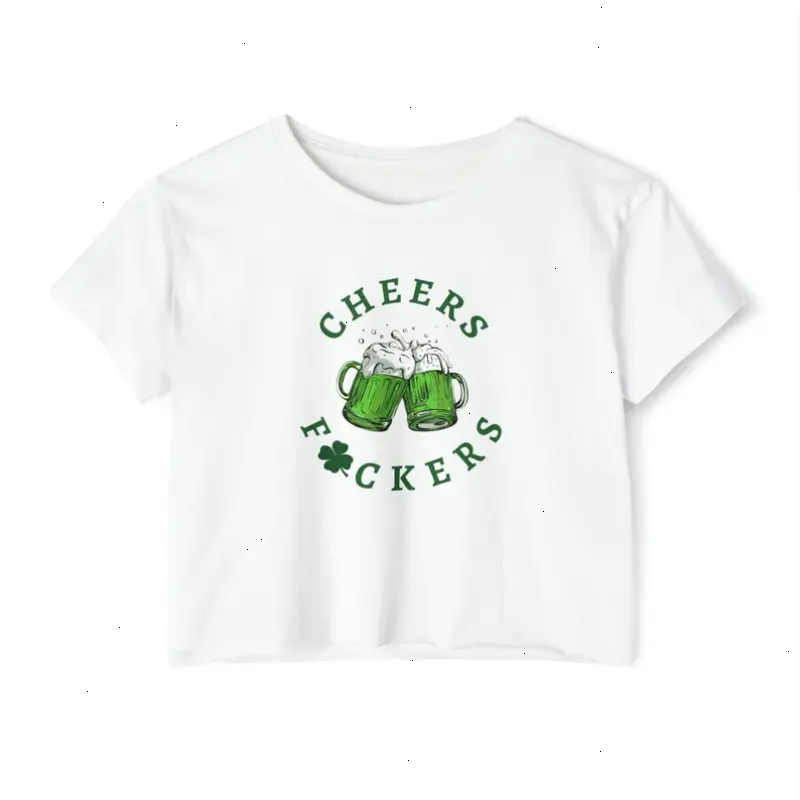 Funny St. Patrick's Day Crop Top for Women, 90's Y2K Irish T-Shirt, Cheers with Green Beer - Edgar Diaz LLC