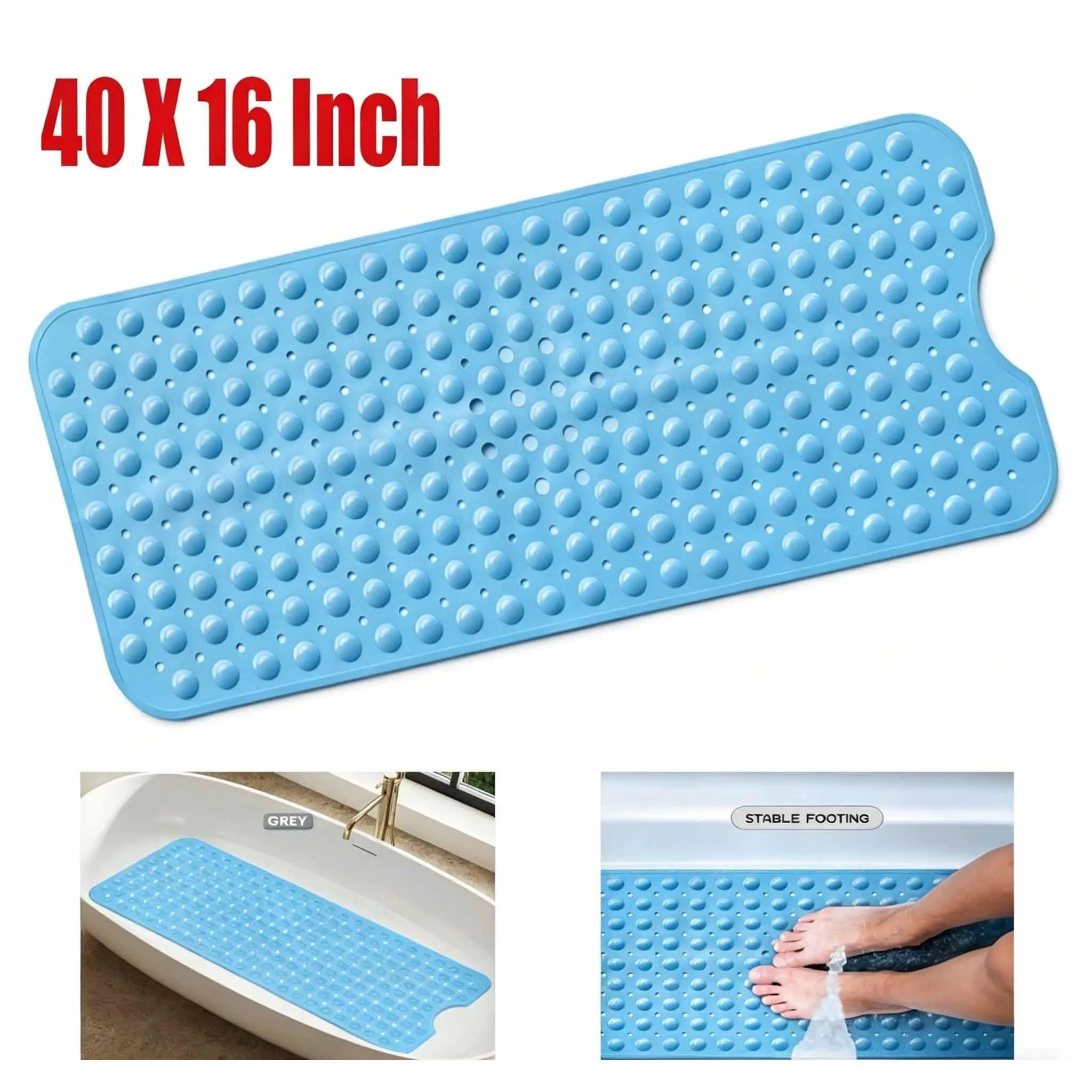 Stop Slipping in the Shower! Large 40×16 Inch Non‑Slip Bathtub Mat, Foot Massage Pebble Surface, 200 Suction Cups, Anti‑Mold & Washable