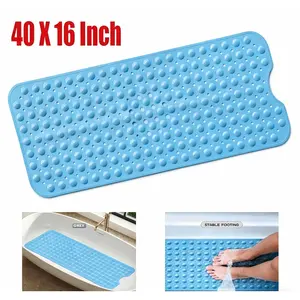 40x16 Inch Anti-Slip Bathtub Mat, Pebble Design Shower Floor Mat with 200 Powerful Suction Cups, Anti-Mold Wear Resistant Machine Washable Bathroom Mat for Home & Commercial Use