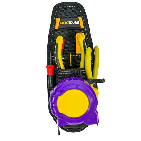 MELOTOUGH Compact Organizer Tool Bag - Polyester Construction Tool Pouch, Multi-Compartment, Utility Pocket, Snap Clip for Work Accessories, Knife, Hammer