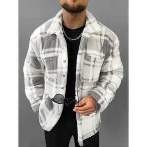 Men's Double-Sided Polar Fleece Shirt Jacket, Loose-Fit Woven Fabric, Warm Plaid Design, Ideal for Fall & Winter, Perfect Christmas Gift