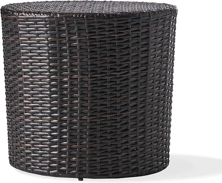 Keaton Wicker Barrel Side Table, Multibrown 16.75 inches high x 17.5 inches wide 17.5 inches deep
