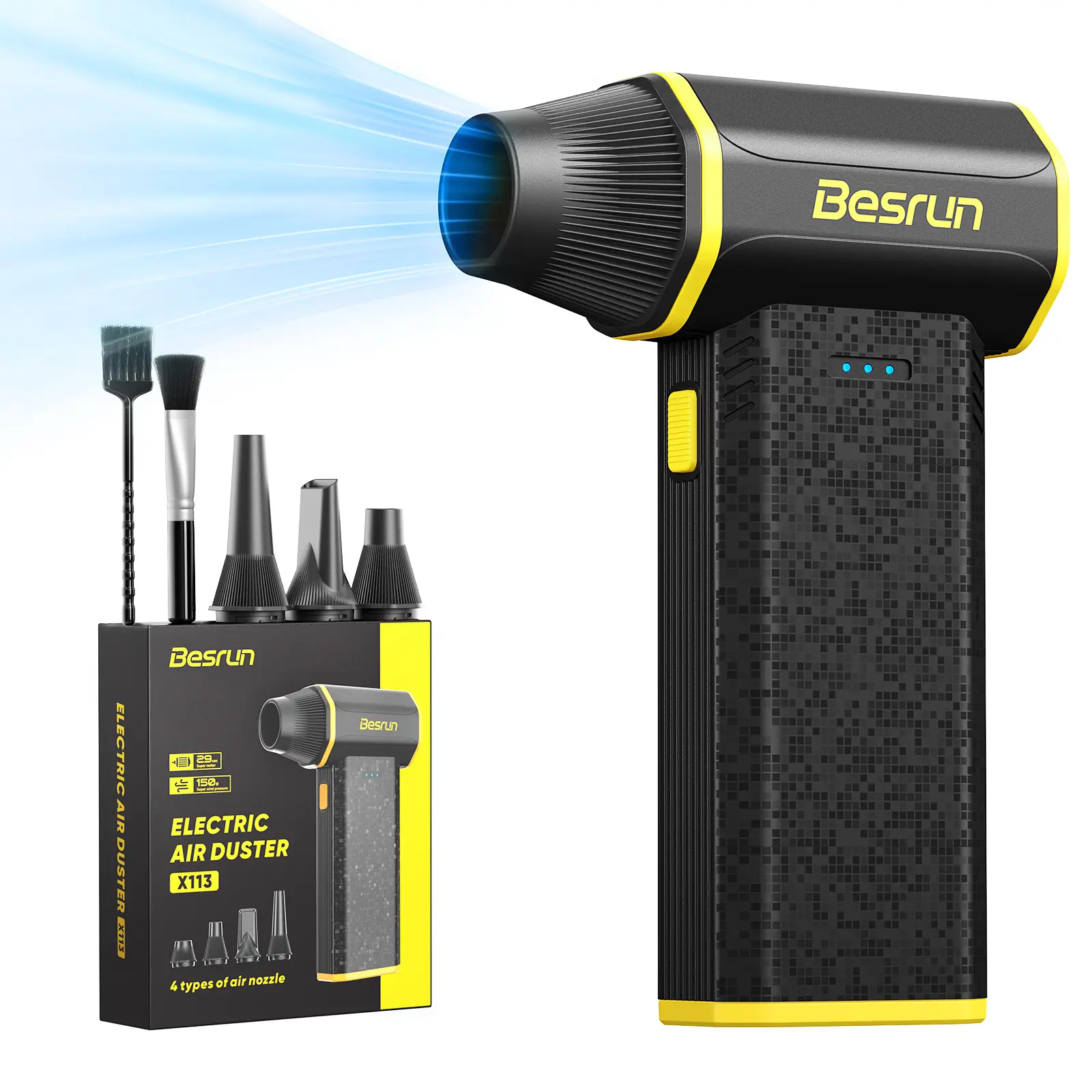 Electric Air Duster - 110,000 RPM Compressed Air Duster, 120W Cordless Air Blower for Computer Keyboard，House, Outdoor & Car, 3-Speed Rechargeable Mini Turbo Fan, Type-C Fast Charge (X113)