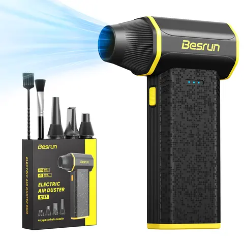 Compact Cordless Electric Air Duster (X113) - 120W (100-149W), 110000 RPM Mini Power Blower, 3-Speed Eco-Friendly, Type-C Fast Charge in 3.5H, 4H Cordless Cleaning Time, Dual 2500mAh Batteries, 110g/150g/240g, Safe for Computer Keyboard, Car, 4 Hours Of C