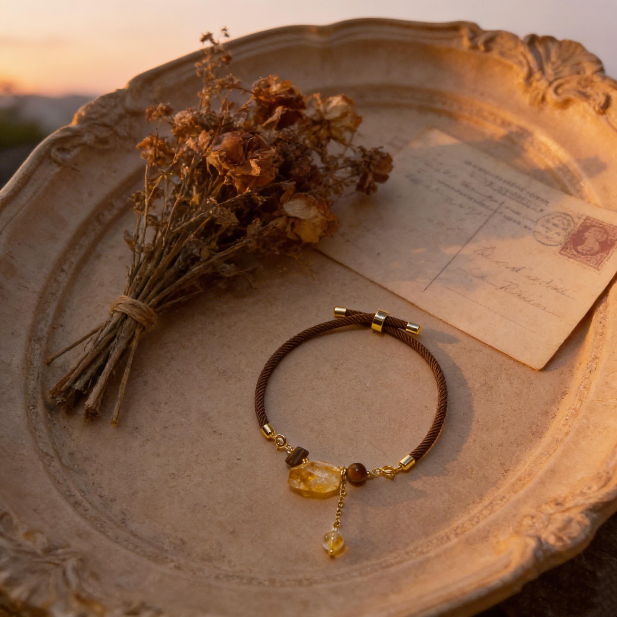 Original DIY Natural Citrine Pendant Lucky Bracelet - Wealth and Abundance, Attracting Success and Positive Energy, Jewelry for Confidence and Manifestation, Adjustable Cord for Women and  with Freely DIY Replaceable Pendant.
