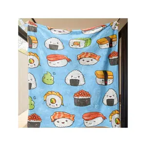 Large Japanese Sushi Party Plush Blanket - Cute Anime Sushi Roll Design With Maki, Nigiri & Sashimi, All-Season Soft Flannel Throw For Bed, Couch, Office, Travel - Gift Box Included (Unisex Gift For Adults &)-30*40in