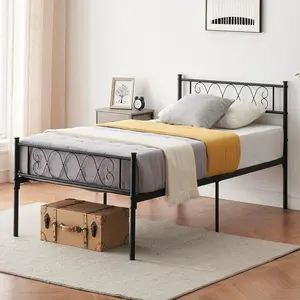 Twin Size Metal Bed Frame with Heart Headboard and Footboard 12.2in Underbed Storage