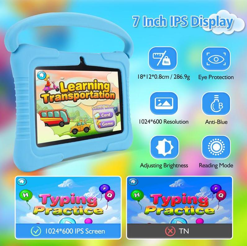 New upgrade 2.0 Kids Tablet, 7-inch Android 32GB WiFi Tablet for Toddler, Learning Tablet with IWAWA App, Children's Tablet with Silicone Case Graphics Cellphone Anti-drop silicone case,Great Holiday Gift for,  Kids