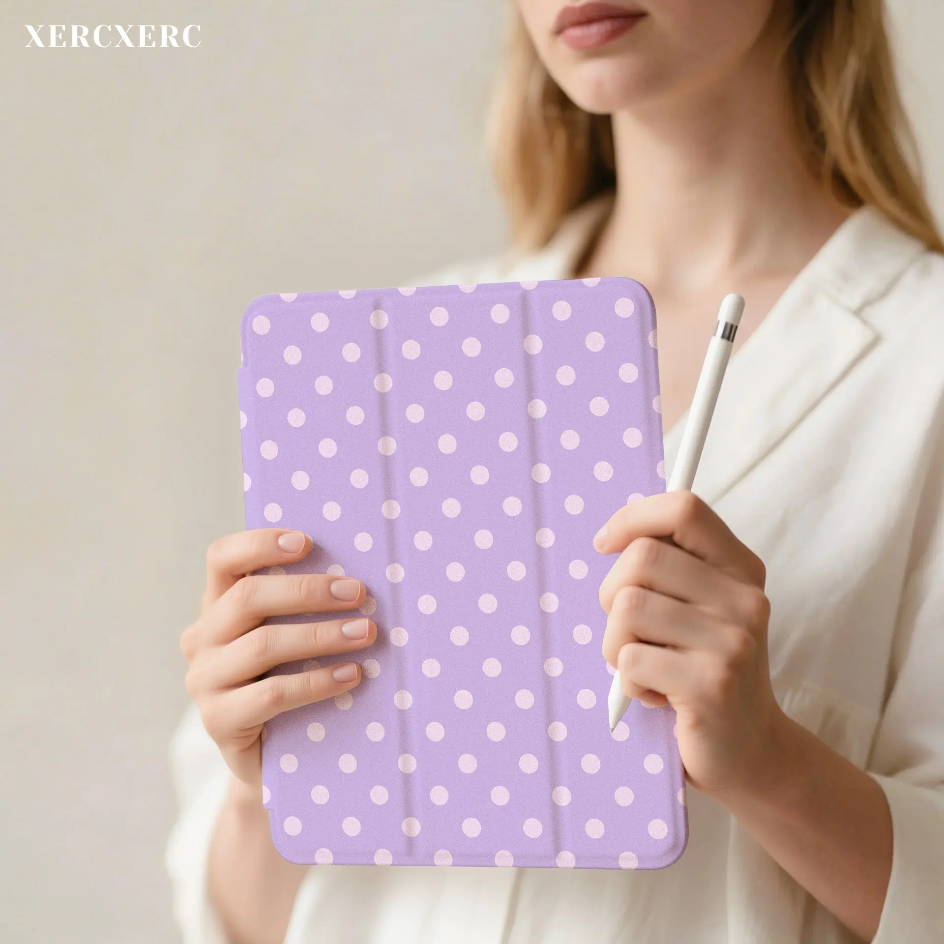 iPad case ipad accessories Purple Polka Dot Flip Folio Tablet Case, PU Cover + TPU Shell, 3 - Fold Stand, Pen Holder, Shockproof & Anti Drop, Auto Wake/Sleep, for iPad Air 11inch/A16, 9th/10th/11th Gen, Fall Back to School Gift, Compatible with Pro 12.9/1