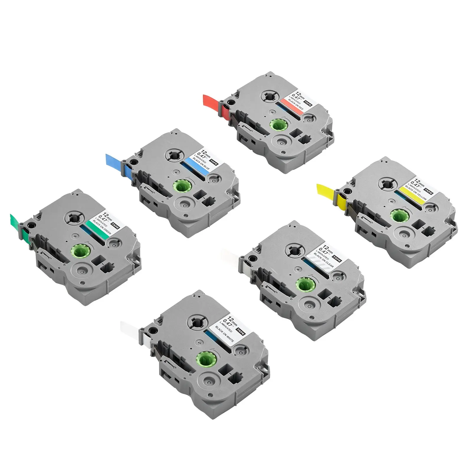 Colored Label Maker Tape Refills - 6-Pack 0.47in/12mm Replacement for Brother P-Touch TZe-131 TZe-231 TZe-431 TZe-531 TZe-631 TZe-731 Printers