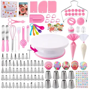 Cake Decorating Kit 356 Piece Professional Baking Set with Cake Turntable, Beginner Squeeze Technique Set, Pastry Bag, Perfect for Beginners and Cake Artists! Decorations Pink/Purple/Blue Set