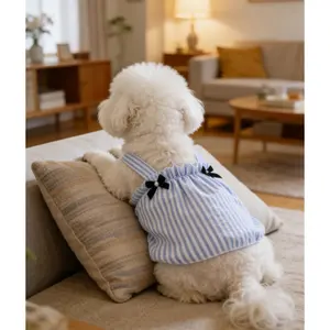 Striped pet dress with bow decoration soft and comfortable, suitable for spring, summer, and early autumn Very suitable for daily wear, family gatherings, holiday parties, birthday celebrations, themed events, and fashion photography dog clothes pet stuff